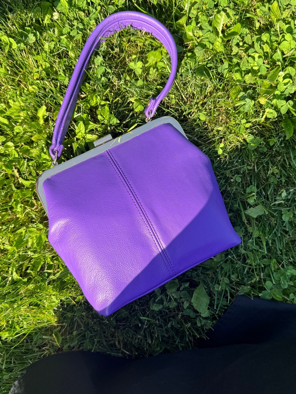 Vibrant Purple Frame-Top Leather Shoulder Bag